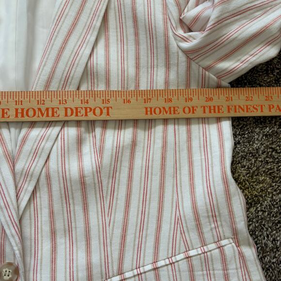 Loft Womens Blazer 14 White Pink Railroad Stripes Linen Blend Preppy Plus Modern - Picture 8 of 12
